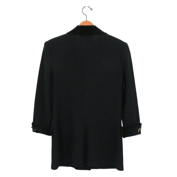 St. John Collection Black Knit Tuxedo Collar & Gold Button Blazer Jacket 12 - Picture 4 of 4
